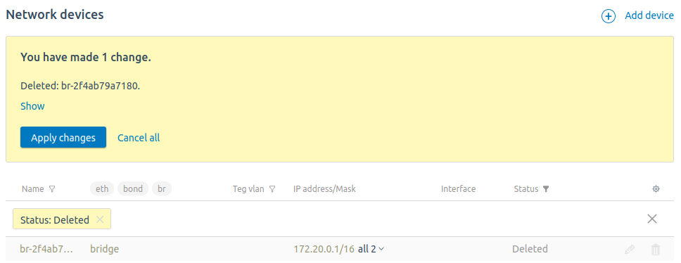 Example of request to apply settings. VMmanager shows the list of changes. They can be checked and edited before applying