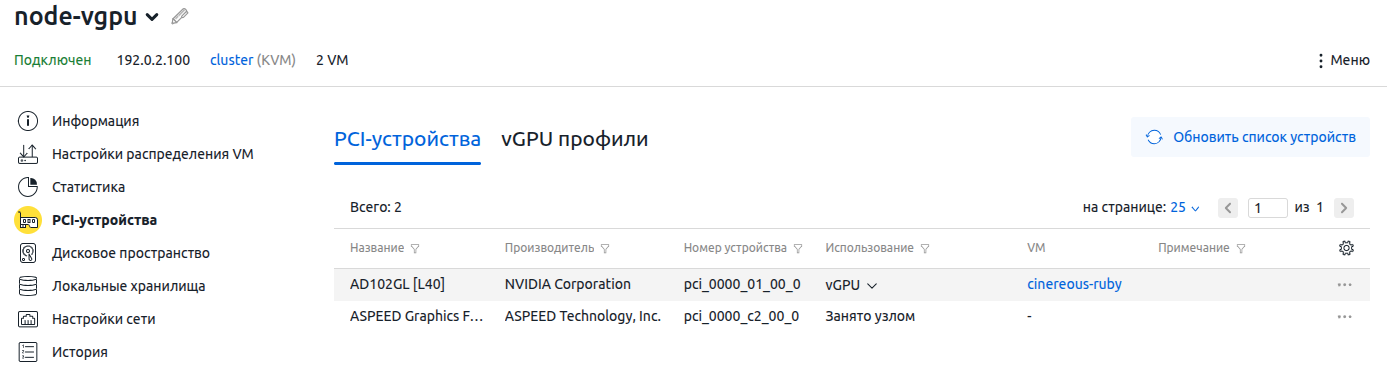Интерфейс вкладки