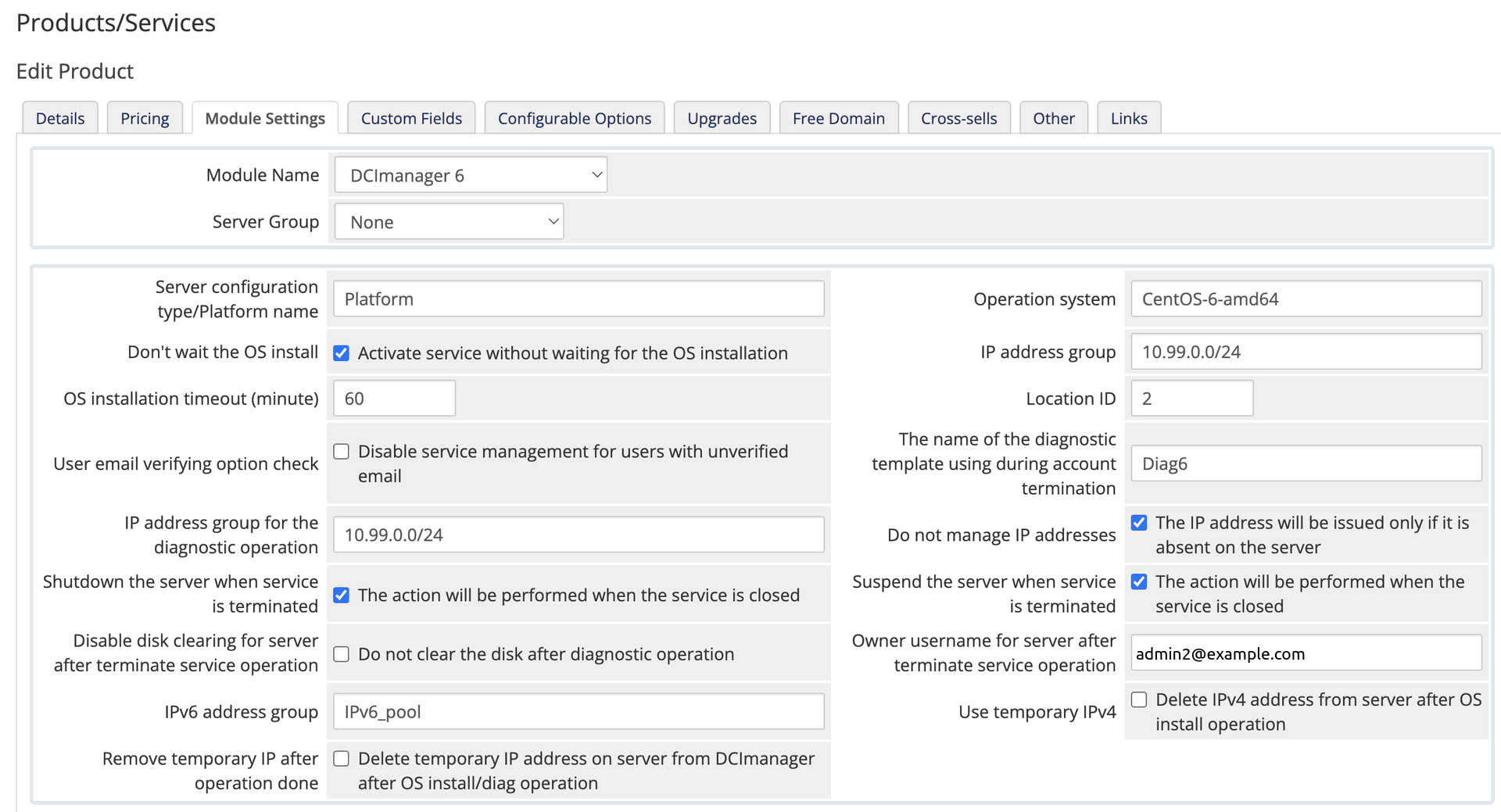 Настройка вкладки Module Settings