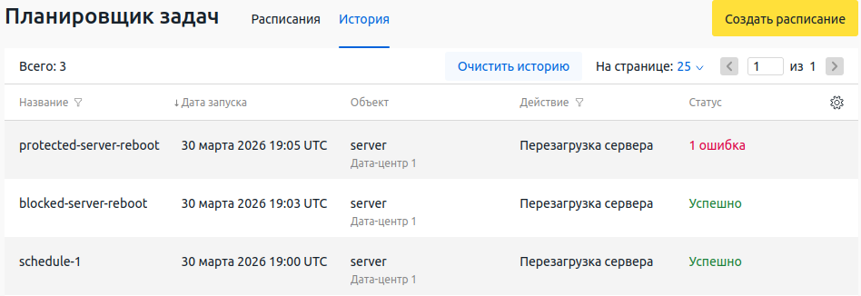 Интерфейс вкладки История