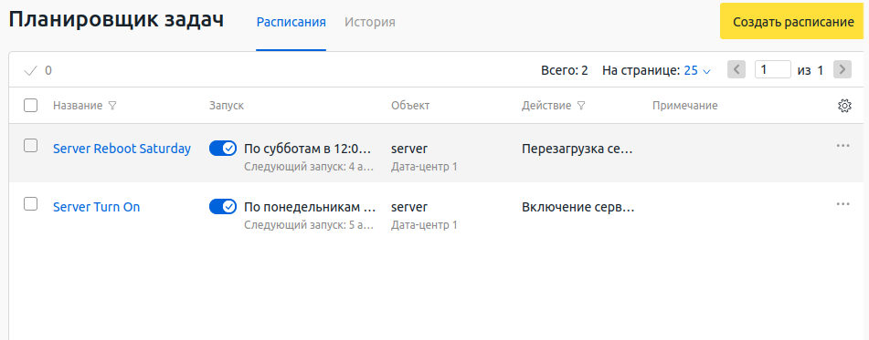 Интерфейс окна планировщика задач