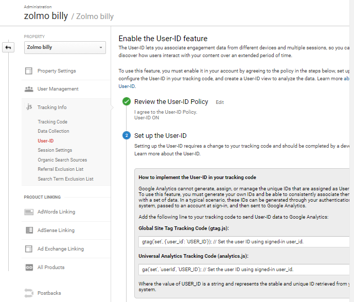 Google Analytics start page