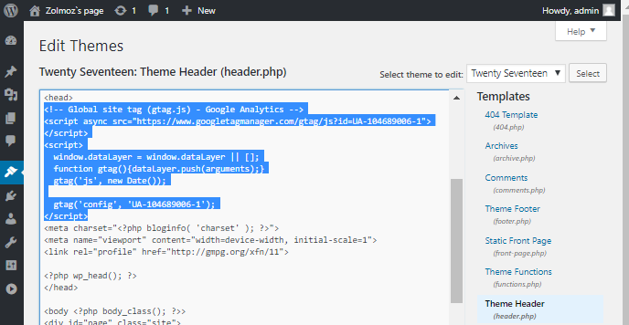 Google Analytics start page