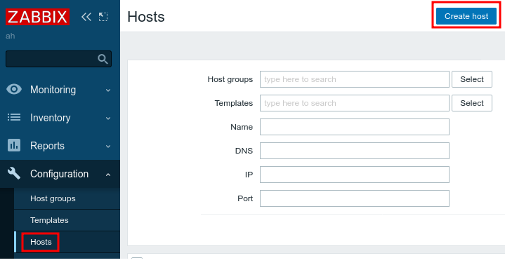 Создание хоста в Zabbix